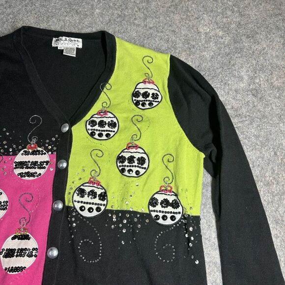 Jack B Quick Ugly Christmas Sweater Womens XL Beaded Ornament Holidays Cardigan - Picture 4 of 8